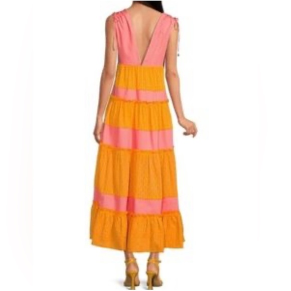 LDT Daphne Tie Shoulder Tiered Color Block Surplice V-Neck Drawstring Maxi Dress - Picture 4 of 11
